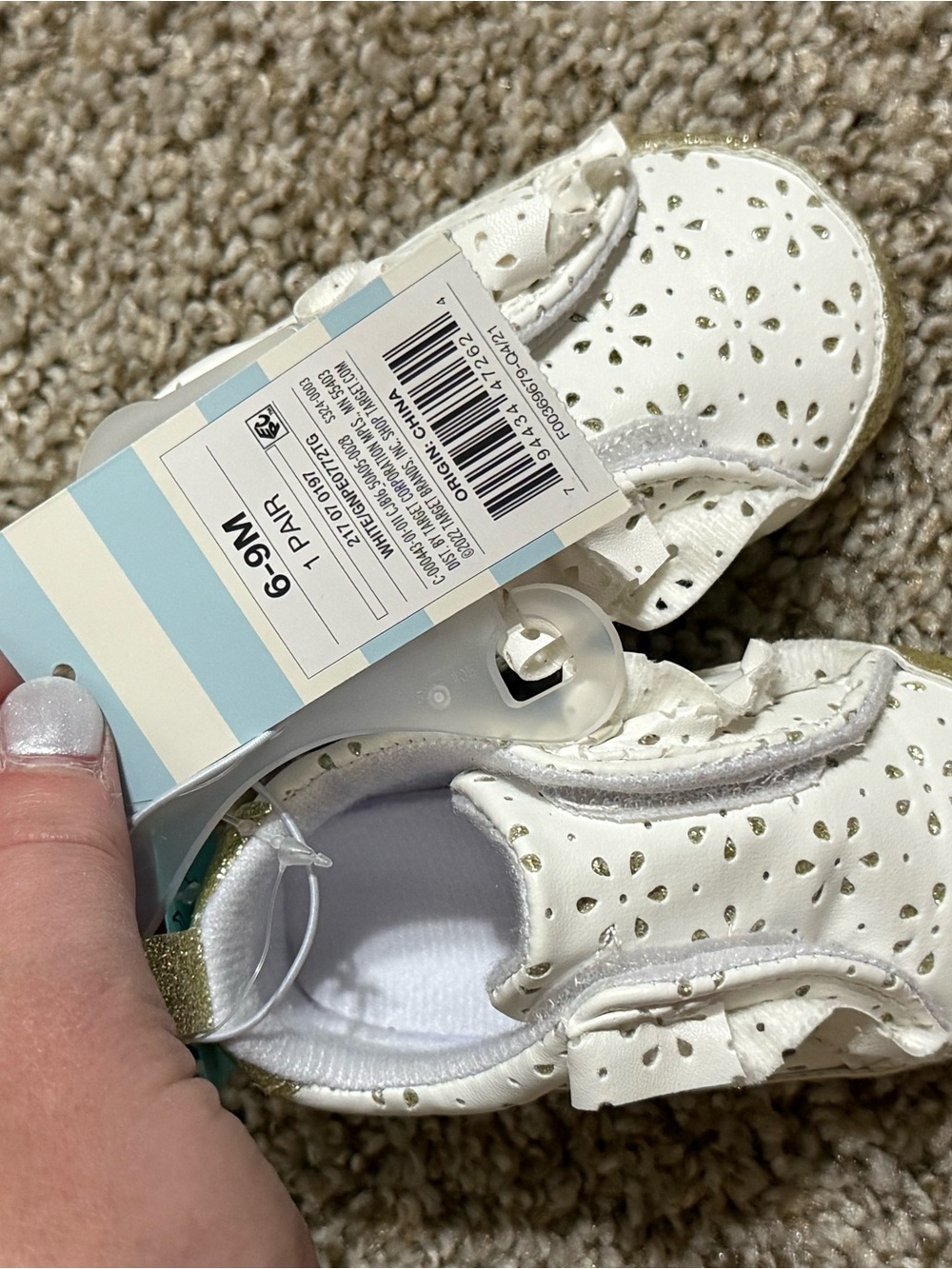 Cat & Jack White Baby Sandals with Gold Trim